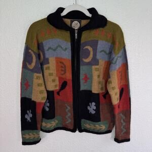 Planet Earth Sweaters Womens Medium Llama Cardigan Jacket Full Zip Art Boho Moon